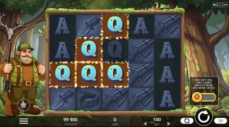 Hunt the Bucks - glavni ekran igre 5x4 sa šumskim životinjama i Coin-znakovima